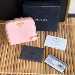 Prada Pink Saffiano Leather Zip Around Wallet